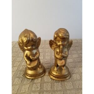 Vintage Gold ‎ Painted Ceramic Angles 3 Inches Christmas Religion